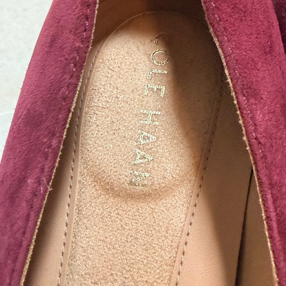 NWOT‎ Cole Haan Burgundy Suede Patent Cap Toe Block Heel Pumps W30825 6.5C Wide - Picture 7 of 9